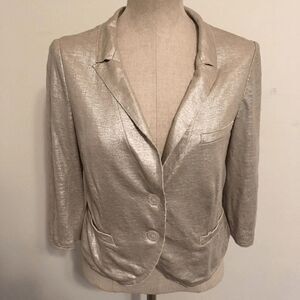 IISLI Metallic Beige 100% Linen Cropped Jacket Size 10